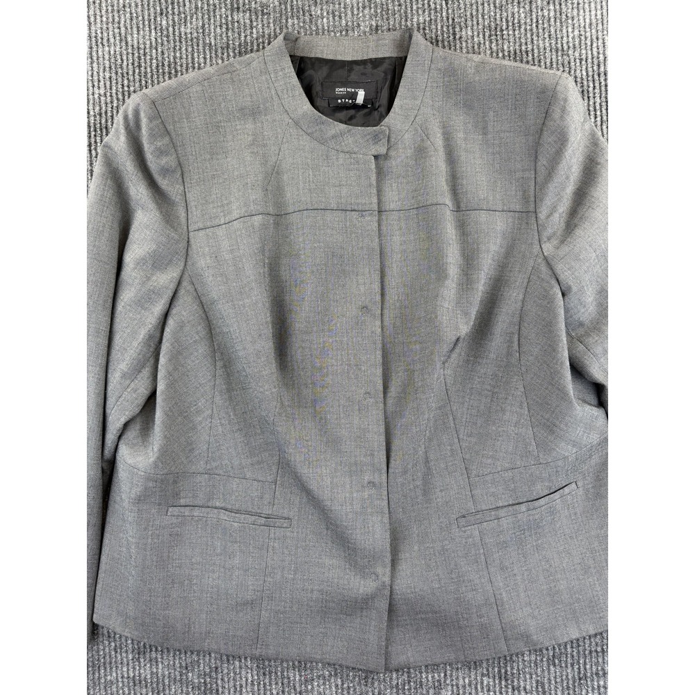 Jones New York Woman Blazer Womens 18W Gray Stretch Collarless‎ Lined Easy Care